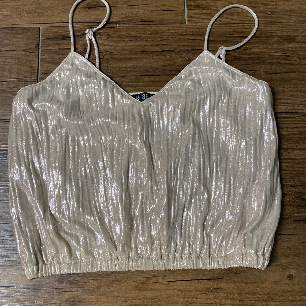 Shimmery Cream Spaghetti Strap Cropped Top